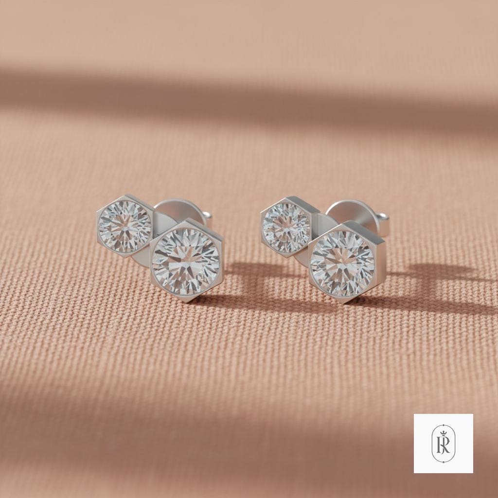 3.21ct Round Lab Diamond Stud Earrings | 14K White Gold Bezel Setting — View 1 of custom handcrafted Lab Diamond jewellery in 14K White Gold
