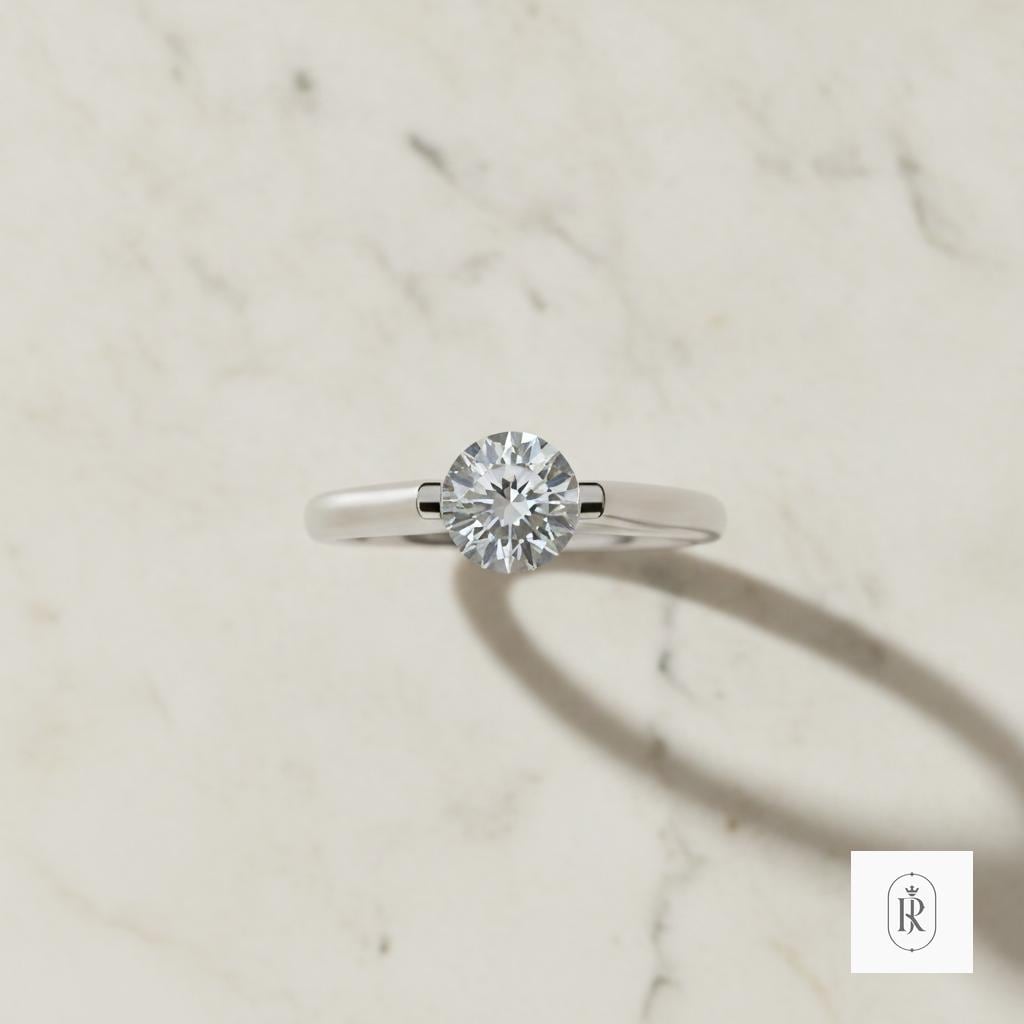 1.01ct Round Lab Diamond Solitaire Engagement Ring 14K White Gold Bridal Promise — View 1 of custom handcrafted Lab Diamond jewellery in 14K White Gold