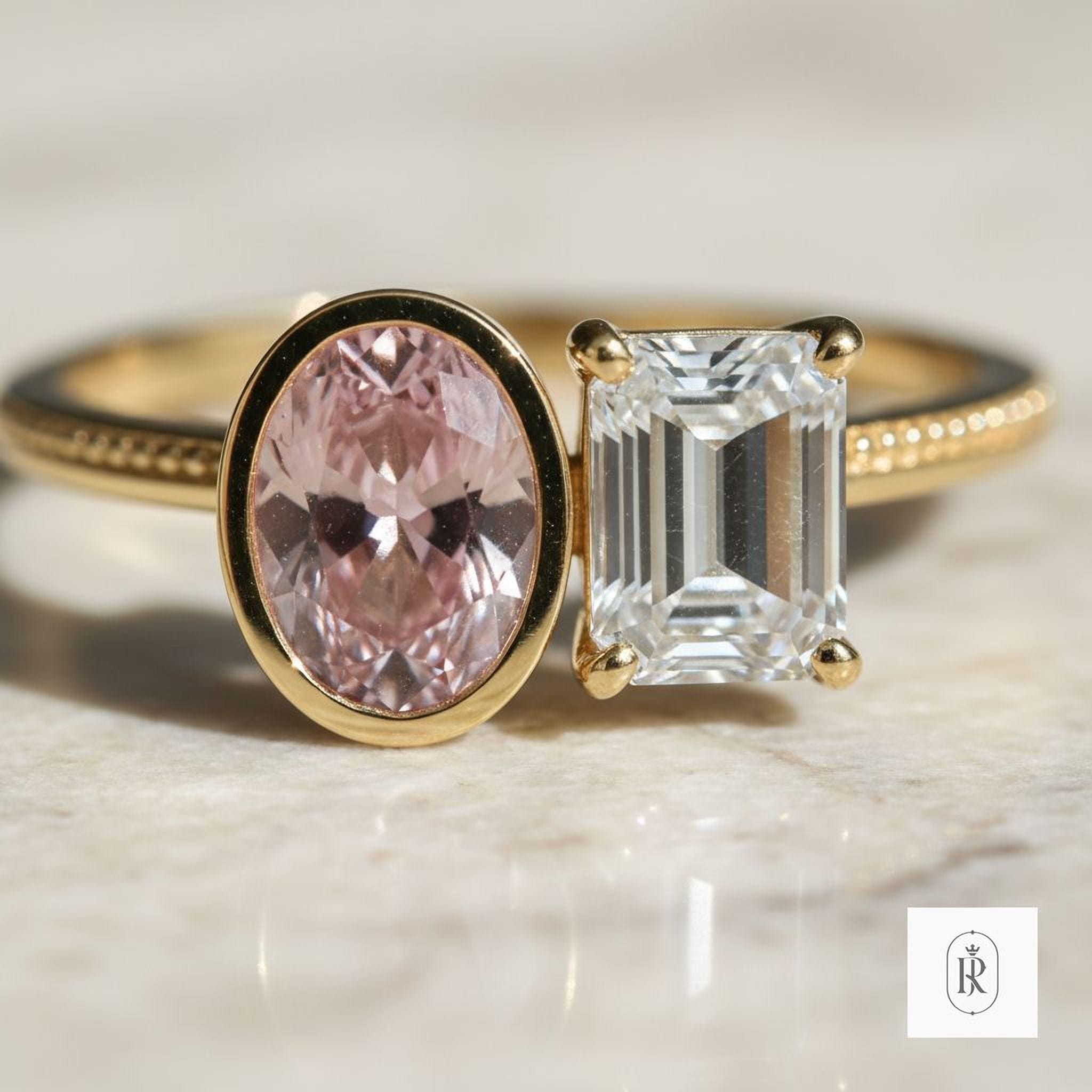 Pink Diamond Engagement Ring - Lab Grown with Moissanite Halo