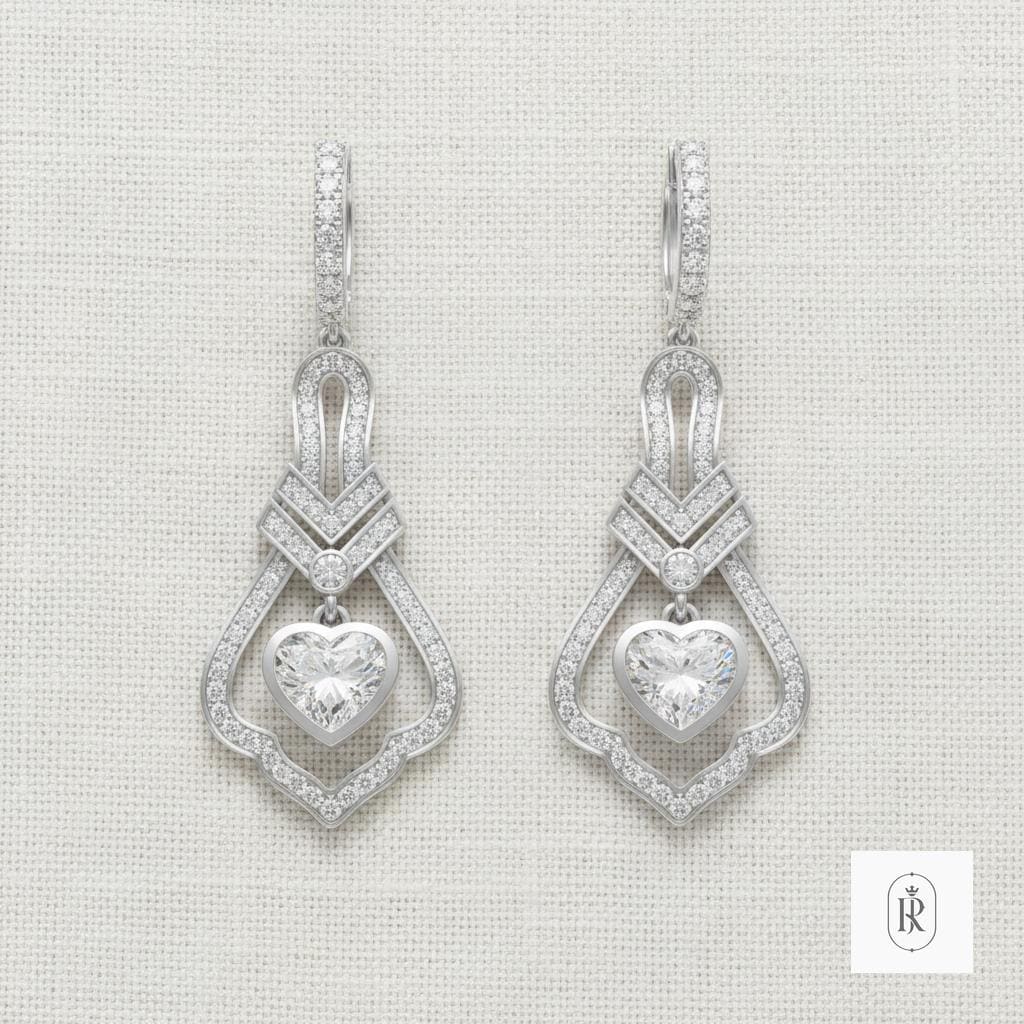 Lab Diamond Heart Earrings 14K White Gold | Prong Set, D-E-F VVS-VS Diamonds — View 1 of custom handcrafted Lab Diamond jewellery in 14K White Gold