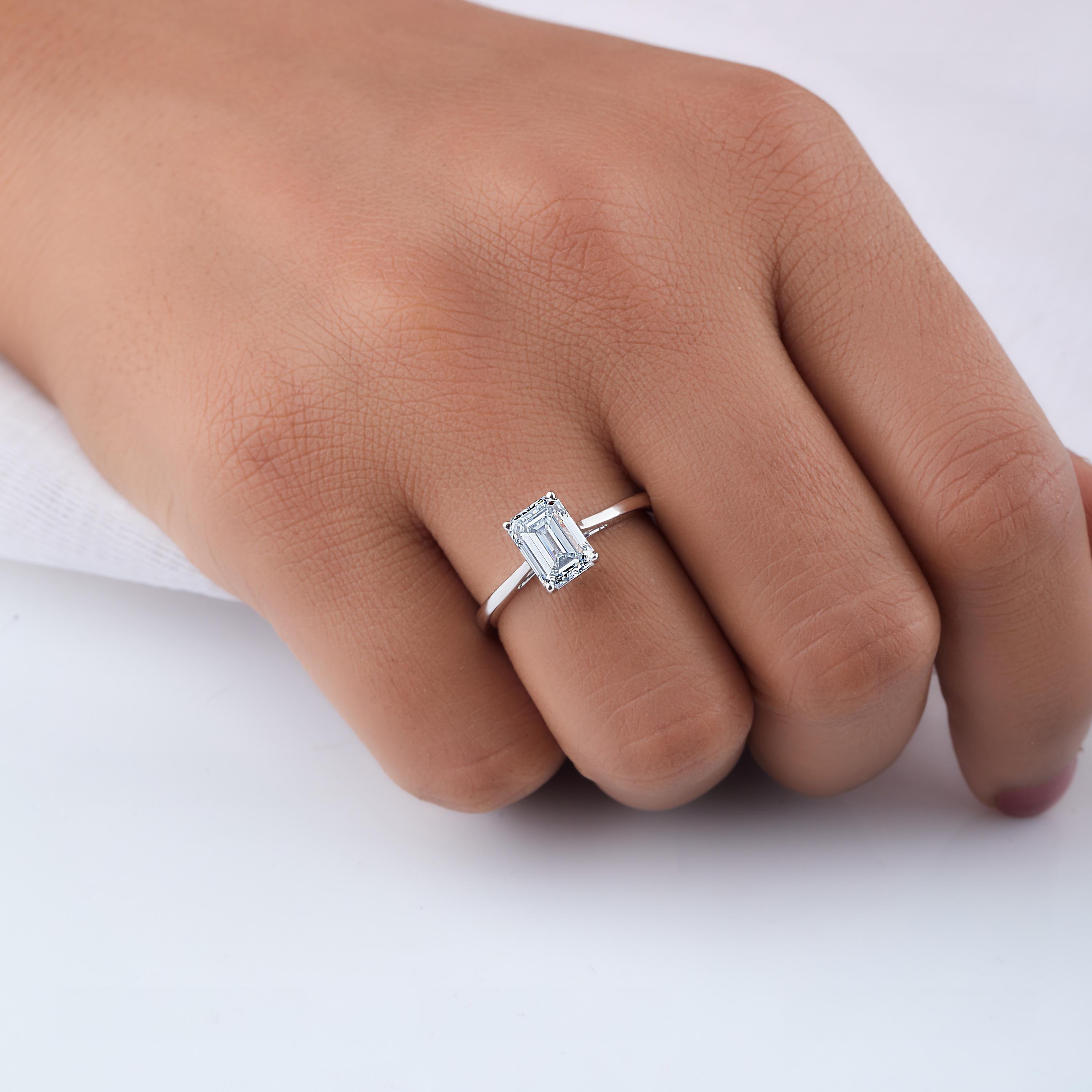 1.56ct Emerald Lab Diamond Engagement Ring 14K White Gold Solitaire Prong Set Bridal Ring — View 1 of custom handcrafted Lab Diamond jewellery in 14K White Gold