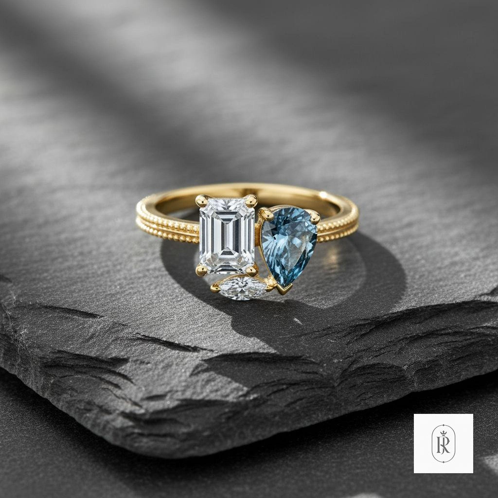 Emerald Cut Diamond Ring: Lab Grown Three-Stone Design (14K Gold) — View 1 of custom handcrafted Lab Diamond jewellery in 14K White Gold