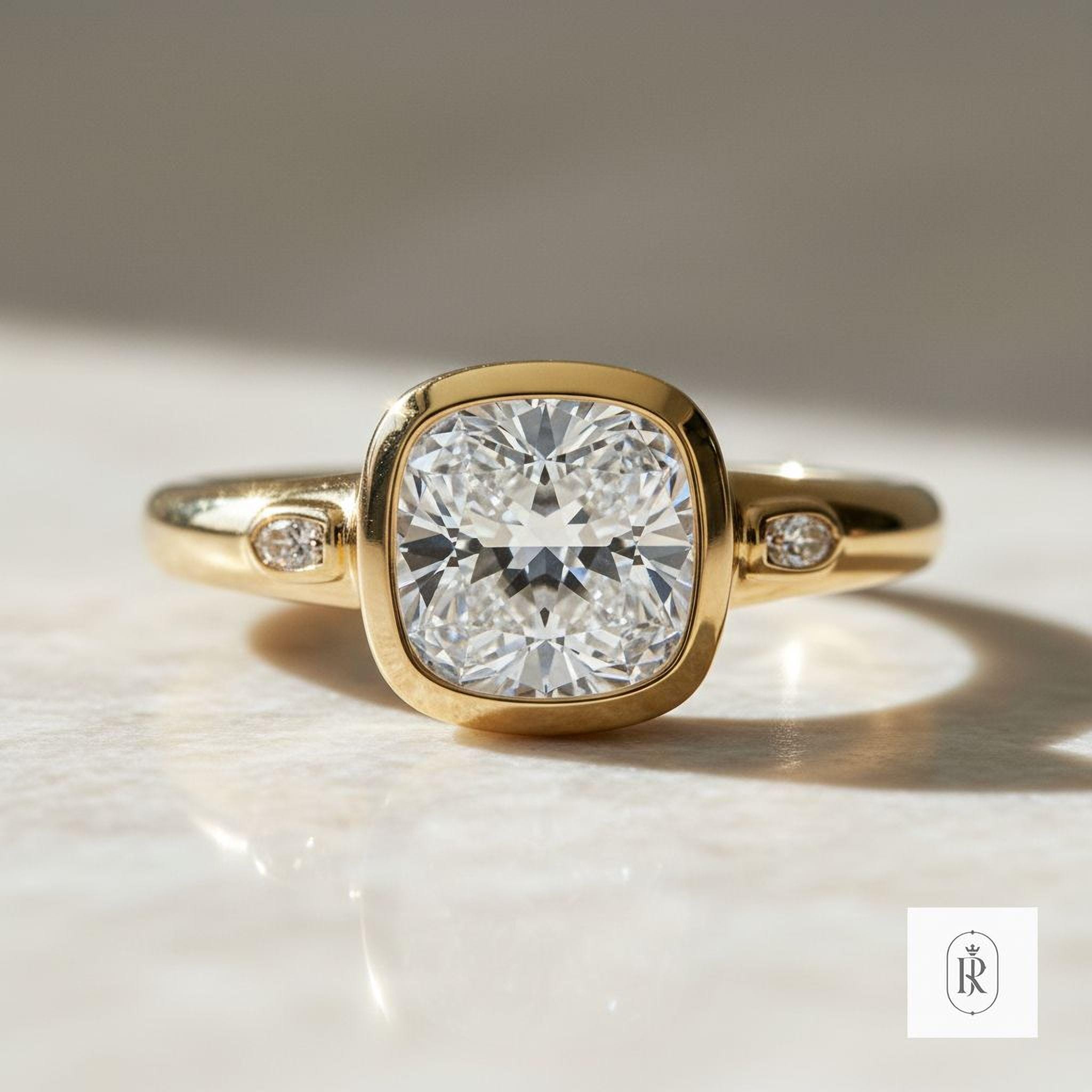 Cushion Cut Engagement Ring: Lab-Grown Diamonds, Champagne Marquise (14K Gold) — View 1 of custom handcrafted Lab Diamond jewellery in 14K White Gold
