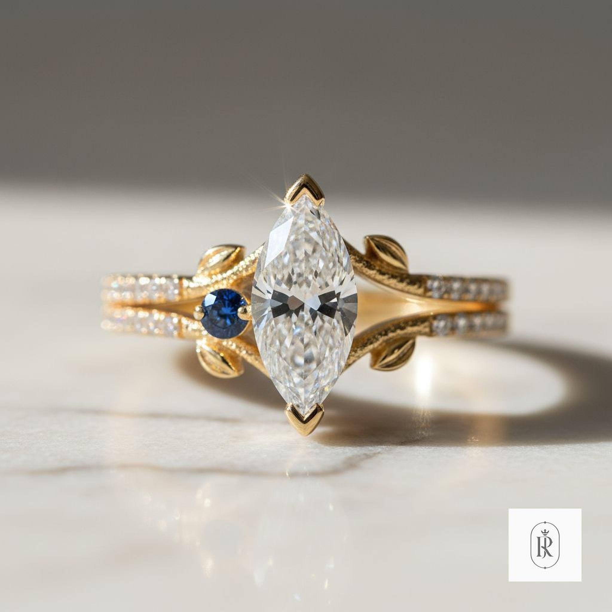 Marquise Lab Diamond Ring: East-West Cut, 14K Gold (1 Carat) — View 1 of custom handcrafted Lab Diamond jewellery in 14K White Gold