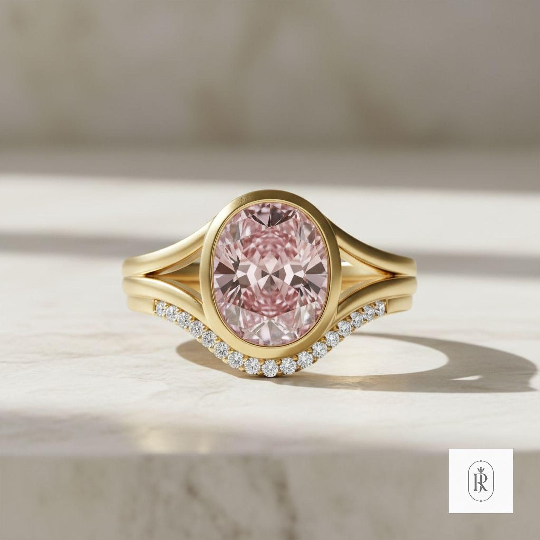 Oval Pink Diamond Ring: Lab-Grown, 14K Solid Gold (Ethical Jewelry) — View 1 of custom handcrafted Lab Diamond jewellery in 14K White Gold