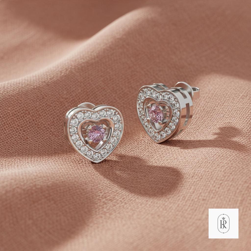0.23ct Round Lab Diamond Heart Stud Earrings 14K White Gold Prong Set — View 1 of custom handcrafted Lab Diamond jewellery in 14K White Gold